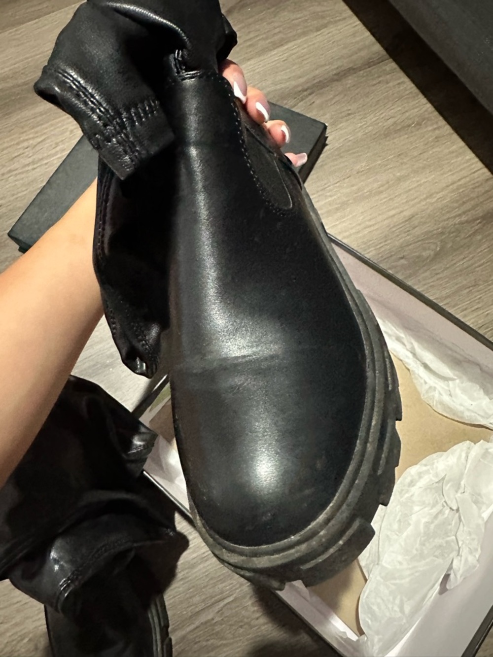 AZALEA WANG LATE NIGHTS OVER THE KNEE FLATFORM BOOT WITH 4 WAY STRETCH IN BLACK - Picture 7 of 11